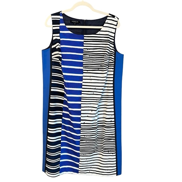 Lafayette 148 New York Drita Striped Textured Cotton Shift Dress Blue Black 14 - Picture 2 of 6